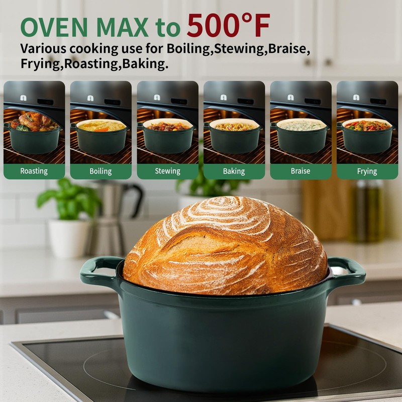Tastedeli Enamel Cast Iron Dutch Oven with Lid, Round Casserole