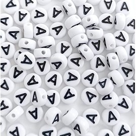 Bxwoum 100PCS Letter Beads 4X7mm Acrylic Alphabet Beads for Jewelry Making White Round Vowel Letter A Beads for Bracelets Making DIY Necklaces