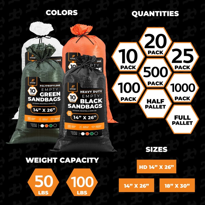Xpose Safety Heavy Duty Sand Bags with Tie Strings –