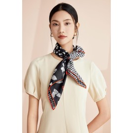 Jeelow 100 Percent Mulberry Silk Scarf for Women 16mm Twill Silk Head Scarf 34x34 Inches Square Bandana Double Sided Hair Wrapping Hand Rolled Hem Lightweight Scarves Gift (Black)