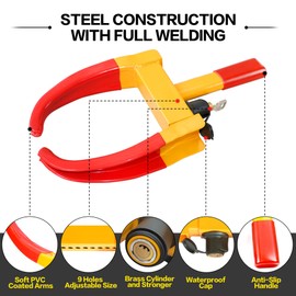 KAYCENTOP Universal Wheel Lock, Security Trailer Wheel Lock, Tire Lock Anti Theft for Trailers Golf Cart SUV Boat ATV Motorcycle Camper, 2 Packs with 6 Alike Keys (Yellow-Red)