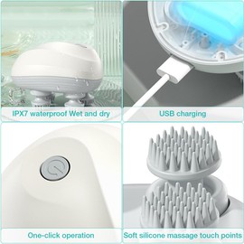 DAJASD Electric Head Massager, IPX7 Waterproof Head Massage with 4 Massage Heads and 3 Massage Modes, Portable Scalp Massager for Relaxation and Deep Massages, Also Suitable for Cats and Dogs