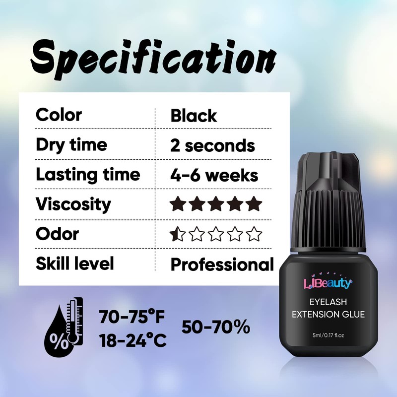 Libeauty Lash Extension Glue, Professional Eyelash Extension Glue for Salon