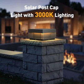 SLAWA Solar Post Light Fixture Square Black Solar Modern Post Column Light Outdoor LED Fence Deck Column Cap Lamp IP65 Waterproof Lantern 3000K Warm Landscape Pillar Light For Yard Garden Pathway Lawn