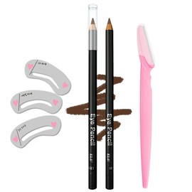 Eyebrow Pencil,Makeup Eye Liner, Long Lasting Waterproof and Smudgeproof Easy Application,Eyebrow Razor *1; Eyebrow Stencil *3 (Brown)