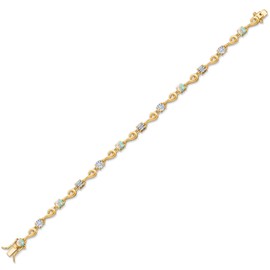 18K Yellow Gold Plated Silver Simulated White Opal and White Moissanite and White Lab Grown Diamond Bracelet For Women (2.19 Cttw, Gemstone October Birthstone, Round Cabochon 4MM, 7.5 Inch)