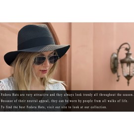 FORBUSITE Women Sun Hats Fedora Panama Style with Wide Brim Beach Hat Foldable UPF50+ Black Meduim