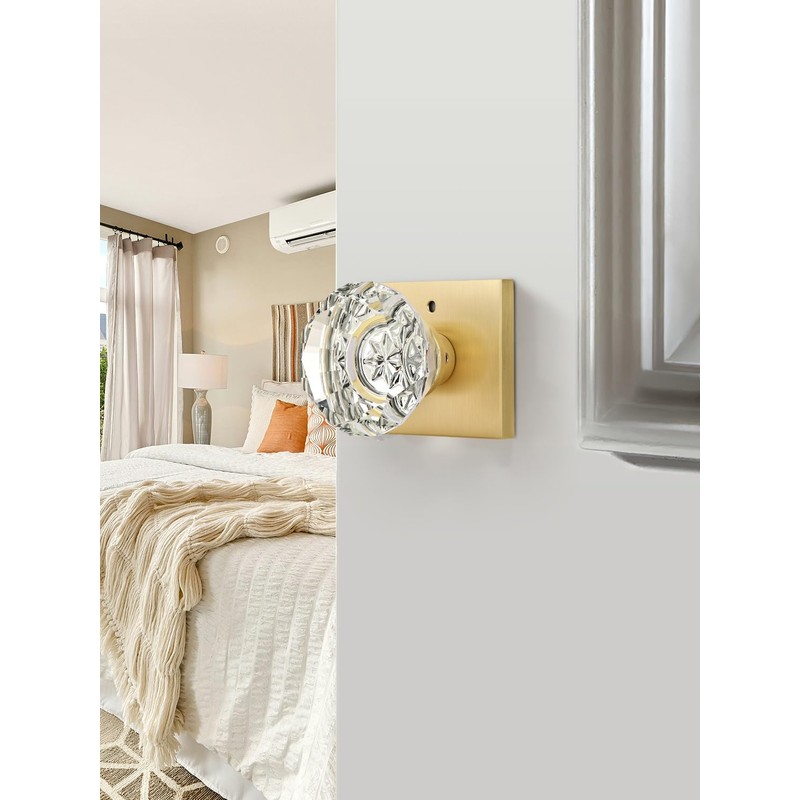 EHOMEWARE 1 Pack Crystal Door Knobs Gold, Closet Door Handles