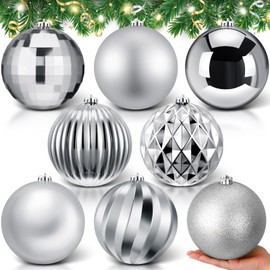 Zubebe 8 Pcs 6"(150 Mm) Large Christmas Balls Ornaments 8 Styles Giant Plastic Christmas Balls Oversized Huge Big Hanging Outdoor Ornaments for Holiday Party Xmas Tree Decor(Silver)