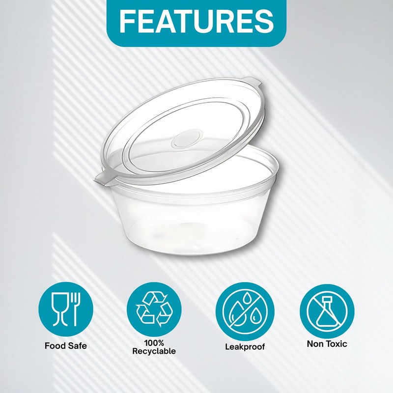 Somwell - 100pcs x 2oz Clear Round Hinged Pots With