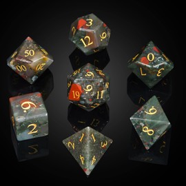 UDIXI Stone DND Dice Set, 7PCS Bloodstone Gemstone Dice Real Stone Dice with Gift Case for Dungeons and Dragons D&D and MTG Tabletop Games