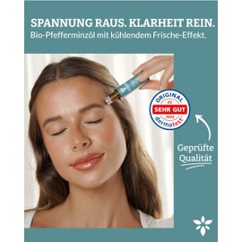 Heldengrün® BIO Roll-On Pfefferminze "Kopfklar" [100% NATURREIN] Bei Kopfschmerzen - Dermatologisch getestet - Pfefferminzöl Roll On mit Jojoba- & Mandelöl - 3 x 10 ml