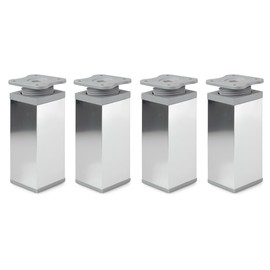 ATM® Adjustable Furniture Feet Set of 4 Height Adjustable Aluminium and Plastic Square Profile 40 x 40 mm Colour: Chrome Height 150 mm (+20 mm) High-Quality Wood Screws Included