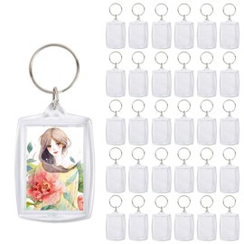 EMNIMQ Pack of 30 Acrylic Photo Keyrings with Key Ring Photo Pendant Key with Picture Frame Key Ring Transparent Photo Key Ring 4 cm x 5.5 cm