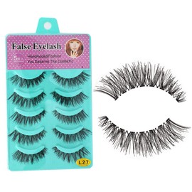 FRCOLOR 5pairs Long False Eyelashes Handmade Natural Lashes for Volumizing Thickening Easy to Apply Flexible Backbone for Home Professional Use