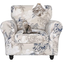 SearchI Sofa Cover Couch Covers, 2 Pieces Armchair Slipcover with 1 Separate Cushion Cover Stretch Soft Furniture Protector for Living Room Couch Cover for Pets Kids(Armchair, Beige+Flower)