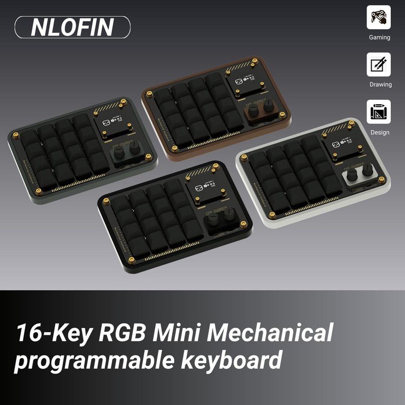 NLOFIN Double Knob Custom Macro Pad Programmable Designer Mini Keyboard
