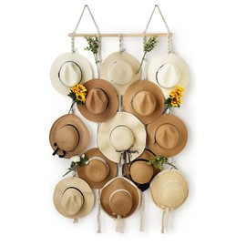 HYDERMUS Macrame Hat Rack for Wall 31x53 in Hat Organizer with 15 Clips Hanging Hat Hanger Holder for Women Wide Brimmed Hat Storage for Fedora Boho Decorative Display