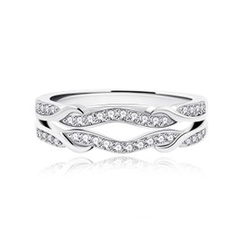 Uloveido 925 Sterling Silver Round CZ Wrap Ring Guard Enhancer V 2pcs Stackable Rings Set for Women (Y1522-UK Size R1/2(59.5mm), Y1522)
