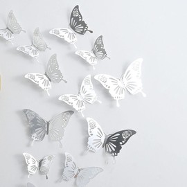 36pcs Butterfly Wall Decor, 3D Butterflies Stickers for Party Decorations，Kids Nursery Classroom Wedding Decor (Silver)