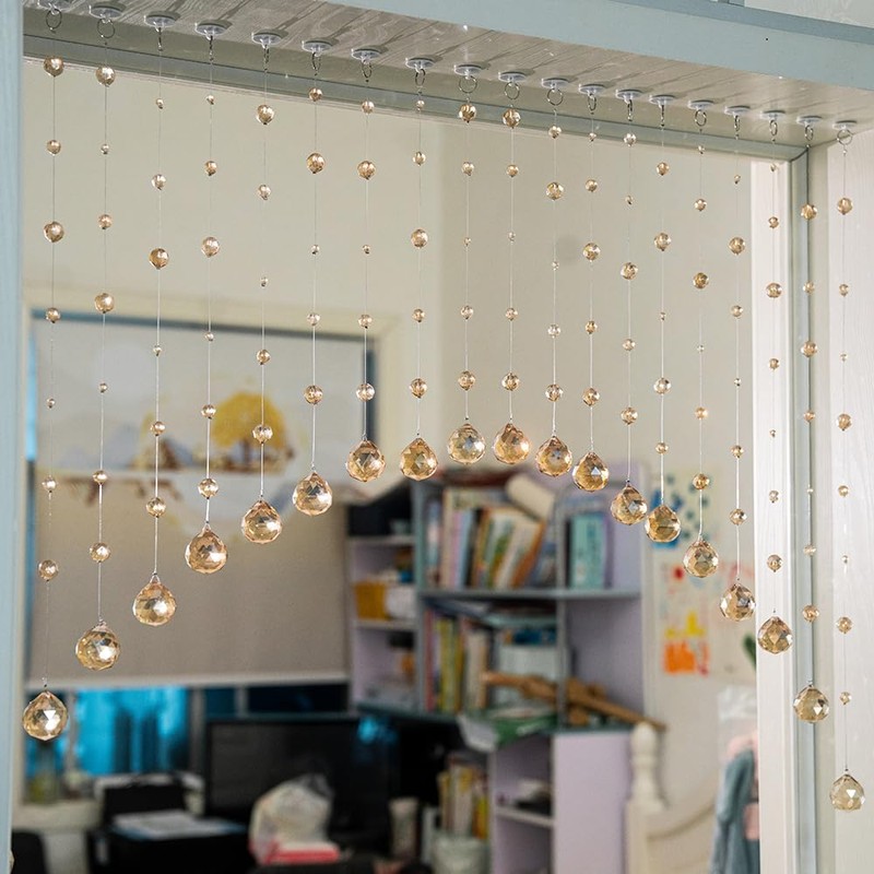 Hanbinsen 20 Strings Crystal Beaded Curtain, Arched Door String Curtain,