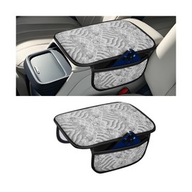 KHGUZ Car Center Console Cover, Leather Vehicle Armrest Protector with 2 Storage Bags, Automotive Interior Arm Rest Cushion Pad Accessories, Universal for SUV, Sedan, Truck (Black/White)