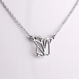 HANFLY Squirrel Necklace Geometric Origami jewelry Lovely Cute Necklace 16.5"+1.5" Extender (white)