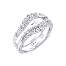 AFFY 1 Ct. Round Double Row Pave Set Curved Enhancer Guard Bridal Wedding Engagement Ring In 14K White Gold Over Sterling Silver With Cubic Zirconia, Gift For Her Ring Size -8.5