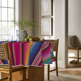 Horaldaily - Mantel de México redondo de 60 x 60 pulgadas, diseño de rayas rosas para Halloween, diseño de Cinco de Mayo, para fiesta, picnic, cena, decoración