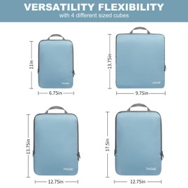 BAGAIL 4 Set/6 Set Compression Packing Cubes Travel Accessories Expandable Packing Organizers(Dusty Blue ClothPattern 4 Set)
