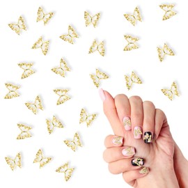 Pack of 100 3D Butterfly Nail Charms, Alloy Hollow Butterfly Nail Art Charms, 3D Butterfly Nails, Decoration Accessories for DIY Manicure Design, Women, Girls (Gold)