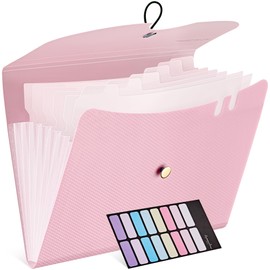 JARLINK 7 Pockets Expanding File Folder, A4 Size Accordion File Folders with 12 Labels, Cute Paper Organizer, Portable Document Organizer for Home College School Office Supplies, Macaron Pink