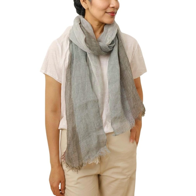 Prettystern Men's Scarf Linen Fringe Maritime Stripes Summer Scarf, T116