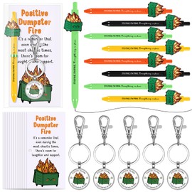 Kosiz 20 Set Inspirational Gifts Bulk Dumpster Fire Pens Keychains Emotional Support Funny Pens Positive Thank You Keychains with Cards for Employee Appreciation Gifts Coworkers