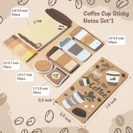 B1ykin Cute Sticky Notes Set - I Just Really Like Coffee Self-Stick Notes Pad, 550 Sheets Writing Memo Pages Sticky Notepad for Teacher Appreciation Gifts, School Office Party Favors Supplies (Coffee)