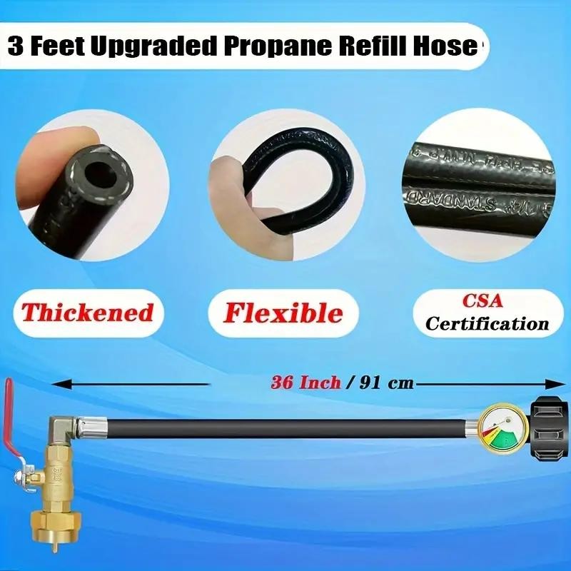 Propane Refill Adapter Hose with Gauge & Control Valve! Extend,