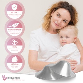 BeebalMum - The Original Silver Nursing Cups, Nipple Shields for Breastfeeding Newborns, Protect & Soothe Nursing Nipples, 925 Silver, Regular Size