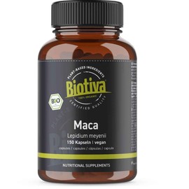 Biotiva Maca Organic - 150 Capsules with 500 mg Each - Lepidium Meyenii - Maca Powder - No Additives - Bottled and Controlled in Germany (DE-ÖKO-005) - Vegan - Direct from Manufacturer