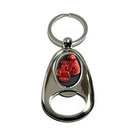 GRAPHICS & MORE Boxing Gloves - Boxer - Chrome Plated Metal Spinning Oval Design Bottle Opener Keychain Key Ring
