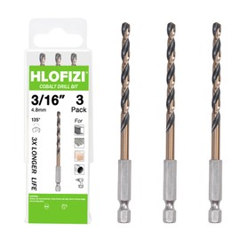 HLOFIZI 3/16" Cobalt Drill Bit with Hex Shank (3 Pack), Impact Black and Gold Coated Twist Drill Bits for Metal, Stainless Steel, Cast Iron and Wood