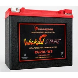RG20L-WS Wicked Start 500+ CCA Battery; Harley 1993 Dyna Low Rider; Part# 16L-BS, BTX20L-BS, ES20LBS, YTX20L-BS, 65989-97A/B/C