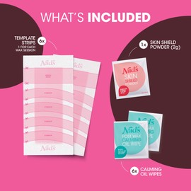 Nad's Eyebrow Wax Strips - Facial Hair Removal for Women - Eyebrow Wax Kit with 6 Eyebrow Waxing Strips + 6 Calming Oil Wipes + 2g Skin Protection Powder, 1 Count