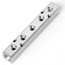 TAILONZ PNEUMATIC Silver 5 Way Aluminum Pneumatic Manifold Air Distribution Block, Gas Divider