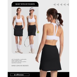 zffriction Tennis Skirt, Women's Knee-Length Trouser Skirt with Zip Pockets, High Waist Golf Skirt, Summer Skirt for Sports, Hiking, Workout, black, M