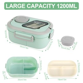 Kasanni Lunch Box with Compartments, Lunch Box, Container for Lunch and Salad, Bento Box with Spoon, Lunch Box, Lunch Box, for Adults & Children, BPA-Free (Green)