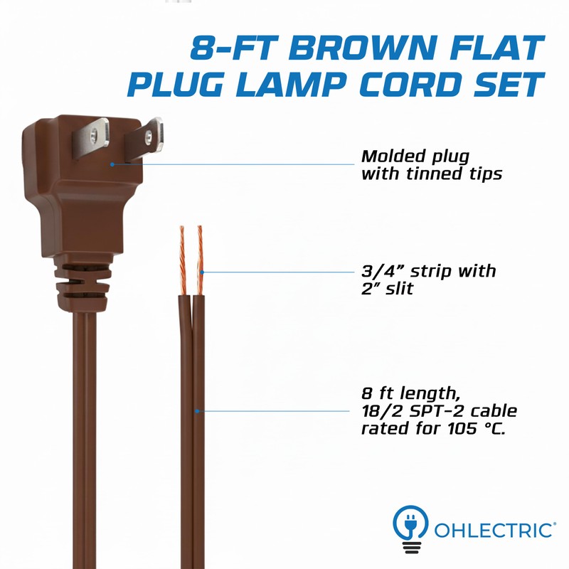 OHLECTRIC Lamp Lighting Cord with Switch Set – 8 Feet