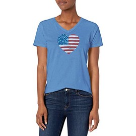 Life is Good. Womens Crusher Vee Watercolor Flag Heart, Vintage Blue-XXL