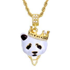 metaltree98 Hip Hop Rapper Rap Crown Panda Pendant 4 mm 24" Rope Chain Necklace Set HC 1167 G