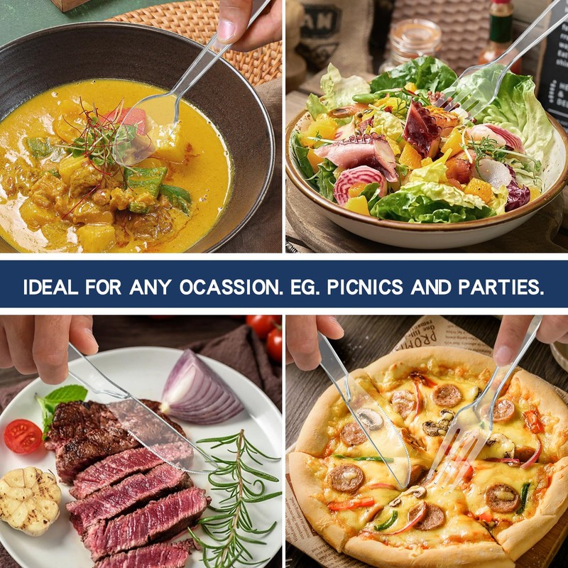 100 Pcs Clear Plastic Silverware Extra Heavy Duty, 100 Count