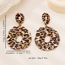 Vintage Leopard Print Oval Dangle Drop Earrings for Women Gold Plated Unique Irregular Geometric Long Dangling Lightweight Statement Studs Birthday Partyt Fashion Trendy Jewelry